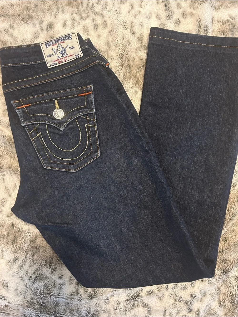 Vintage True Religion Dark Indigo Denim Jeans Contrast Stitching Button Pockets - Picture 6 of 14